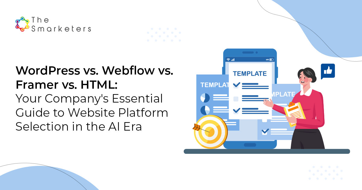 Visual comparison of four website platforms: WordPress, Webflow, Framer, and Custom HTML architecture.