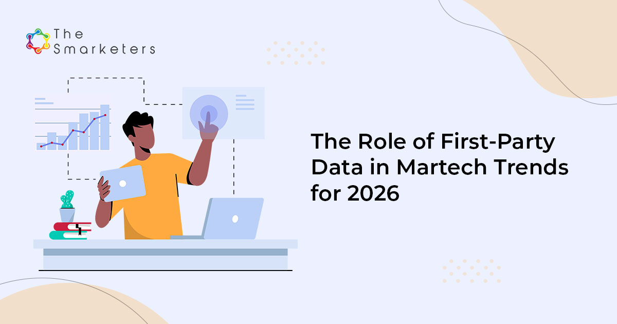 Illustration showing first-party data connecting B2B martech tools in 2026