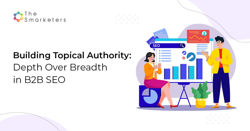 Diagram showing coverage, depth, and interconnection for B2B topical authority
