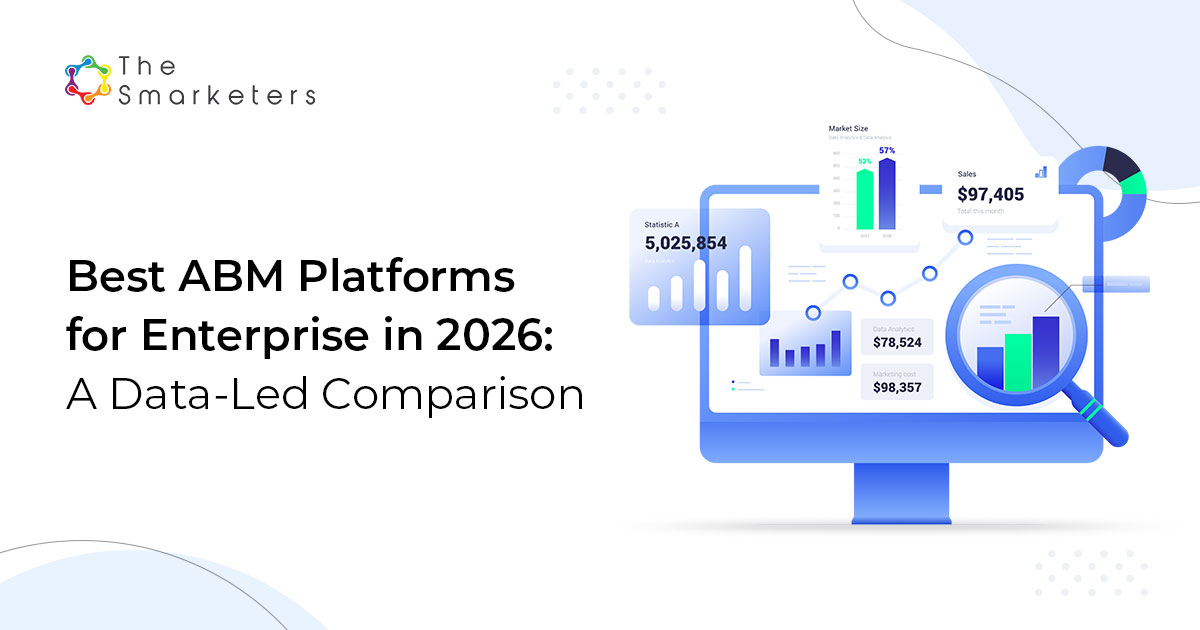 Comparison chart of top enterprise ABM platforms (Demandbase, 6sense, Terminus, RollWorks) with adoption and integration metrics